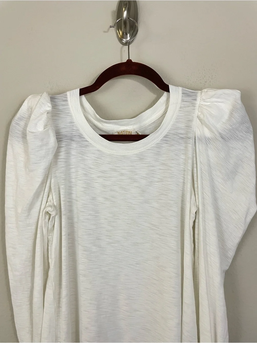Nation LTD Off White Romy Puff Long Sleeve Pima Cotton Crewneck Top Size XS - Picture 6 of 9